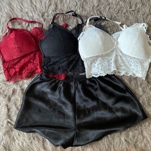 Lace Bralette and Satin Bottoms Set